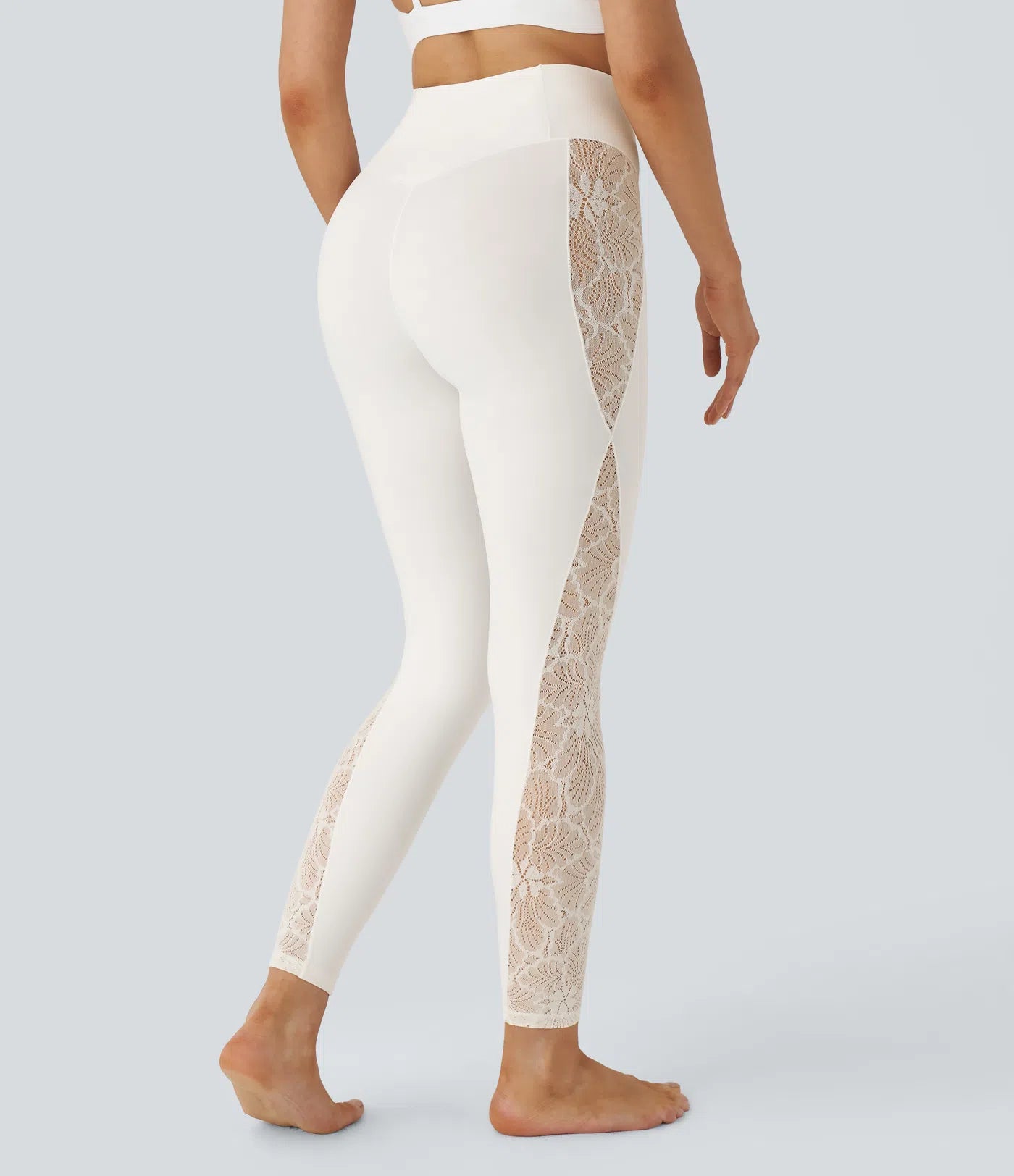 Softlyzero High Waisted Crossover Contrast Lace Yoga 7/8 Leggings-UPF50+